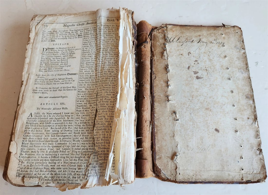 1702 MAGNALIA CHRISTI AMERICANA ECCLESIASTICAL HISTORY of NEW ENGLAND antique - 12