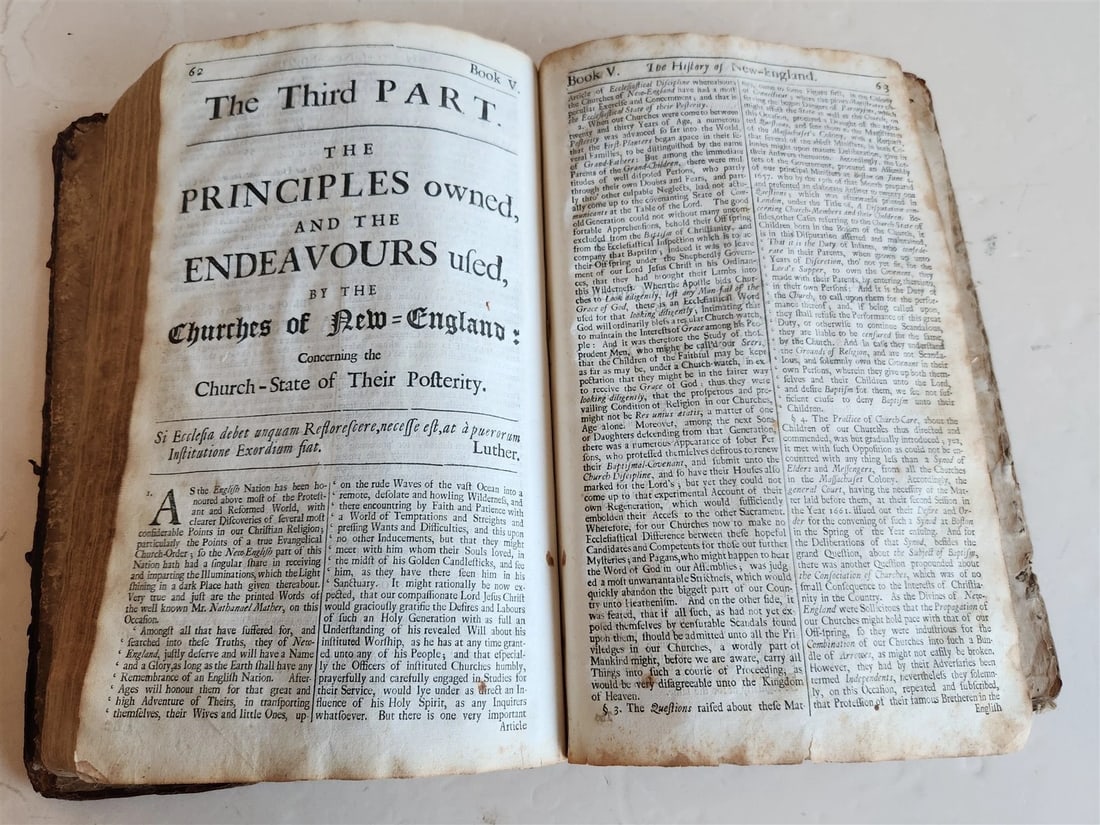 1702 MAGNALIA CHRISTI AMERICANA ECCLESIASTICAL HISTORY of NEW ENGLAND antique - 7
