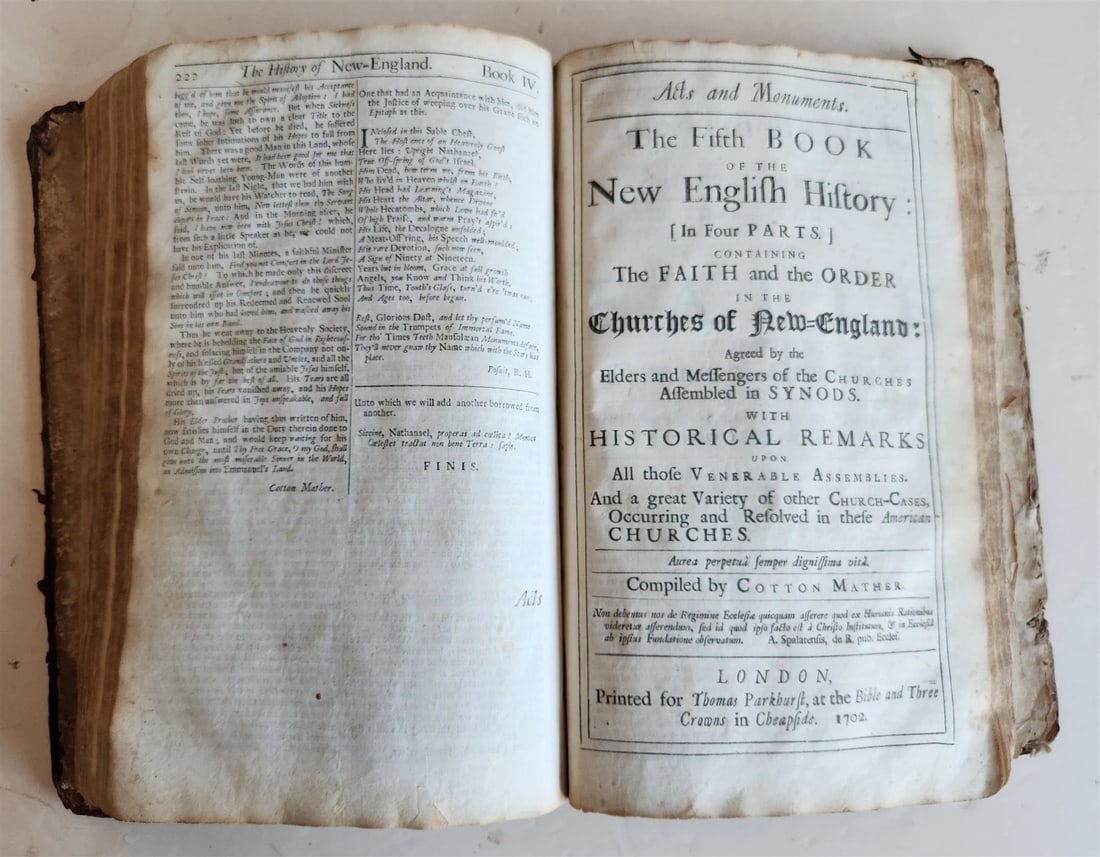1702 MAGNALIA CHRISTI AMERICANA ECCLESIASTICAL HISTORY of NEW ENGLAND antique - 8