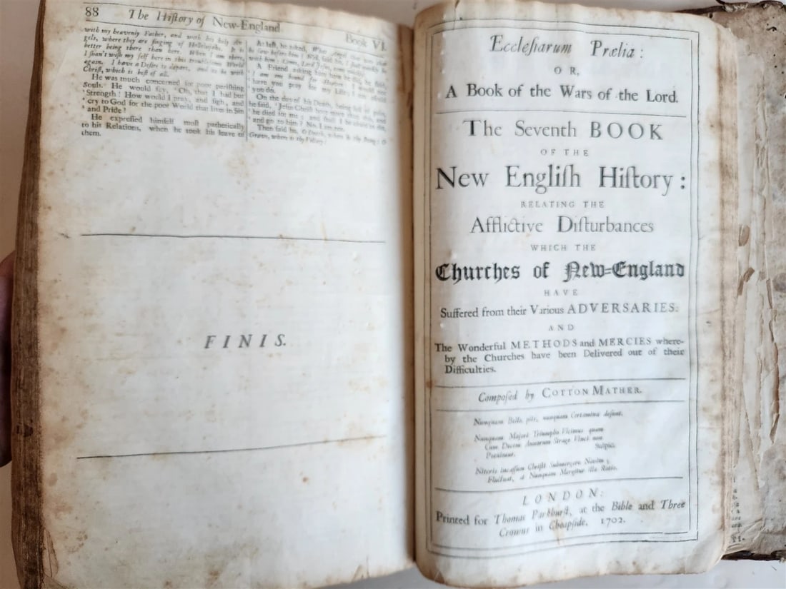 1702 MAGNALIA CHRISTI AMERICANA ECCLESIASTICAL HISTORY of NEW ENGLAND antique - 9