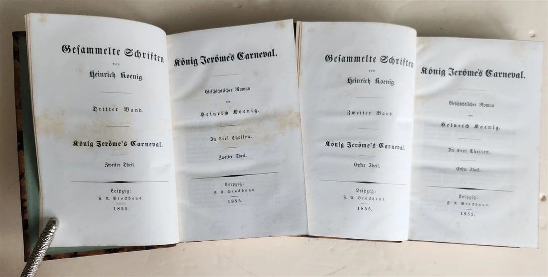 1855 WORKS by Heinrich Koenig antique 2 VOLUMES w/ DECORATIVE BINDINGS in German - 2