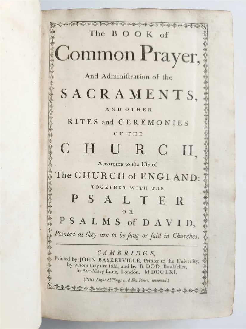 1761 BOOK of COMMON PRAYER Printed by John Baskerville antique - 2