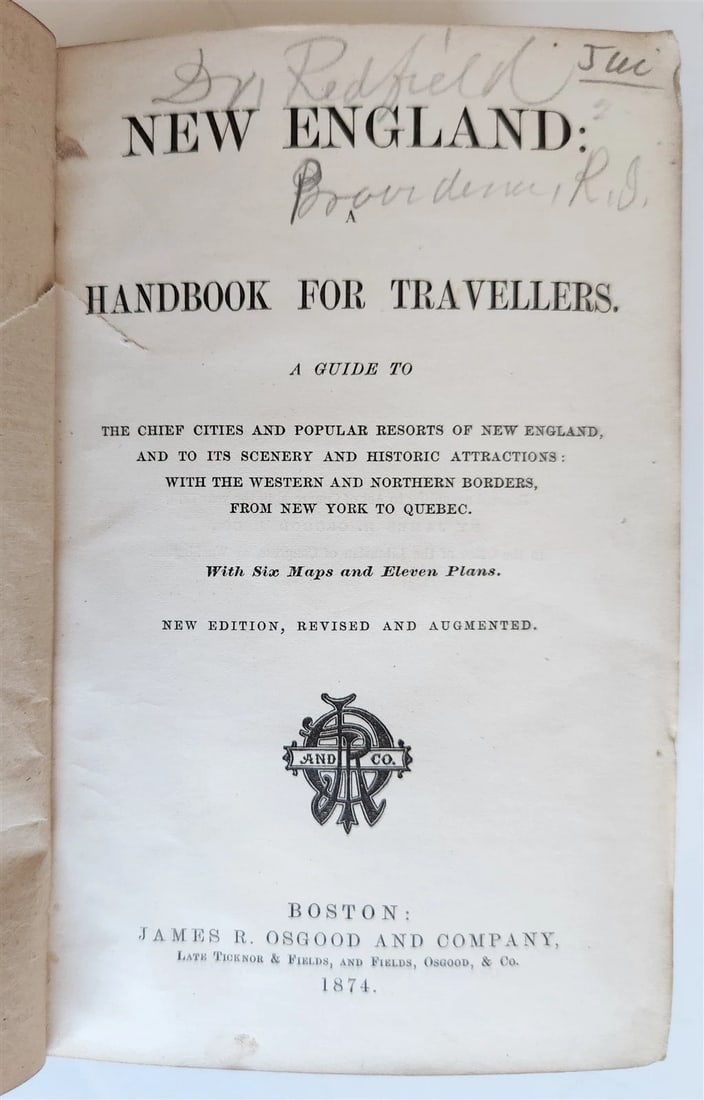 1874 NEW ENGLAND Handbook for Travellers ILLUSTRATED w/ MAPS antique AMERICANA - 2