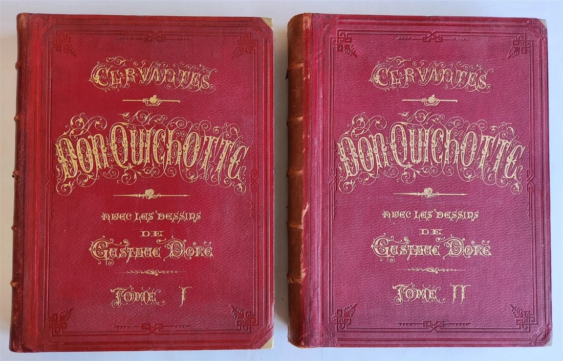 1869 DON QUIXOTE by CERVANTES illustrated by GUSTAVE DORE antique 2 FOLIO VOLS. (1 of 20)