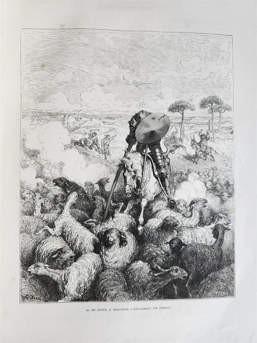 1869 DON QUIXOTE by CERVANTES illustrated by GUSTAVE DORE antique 2 FOLIO VOLS. - 9
