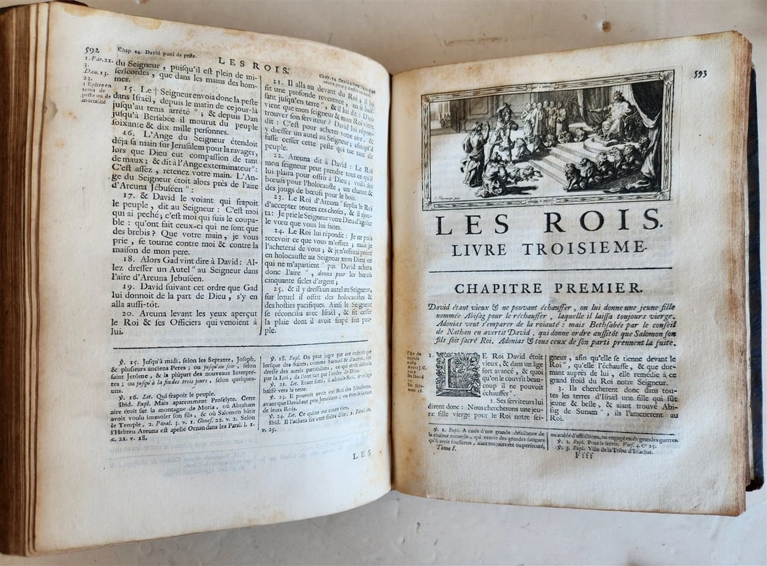 1700 BIBLE in FRENCH 3 VOLUMES antique ILLUSTRATED w/ MAP La Sainte Bible - 12