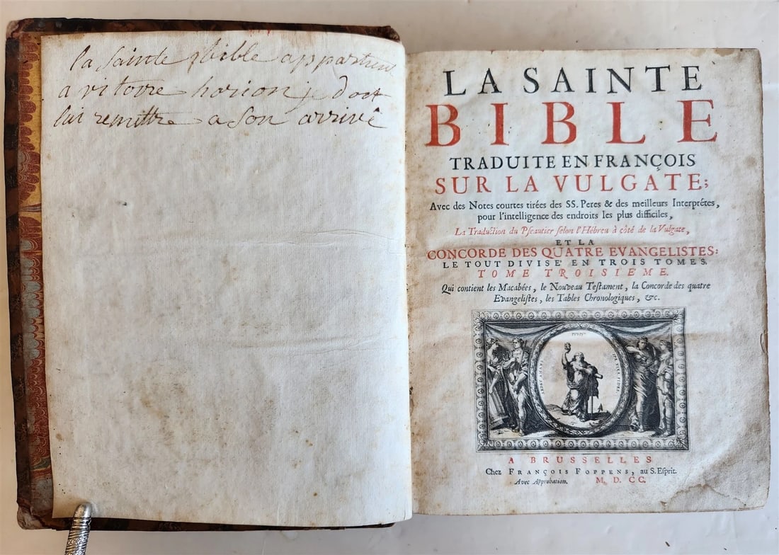 1700 BIBLE in FRENCH 3 VOLUMES antique ILLUSTRATED w/ MAP La Sainte Bible - 15