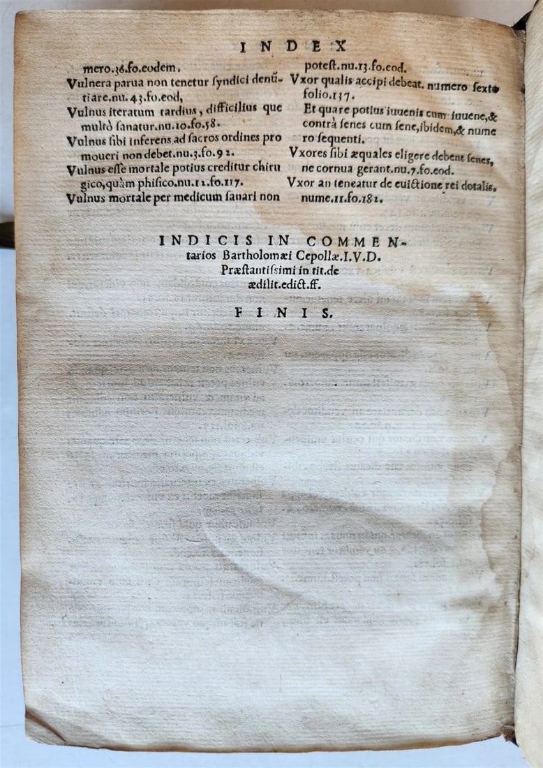 1550 LAW BOOK by Bartholomei Cipolla antique 16th C. original binding - 10