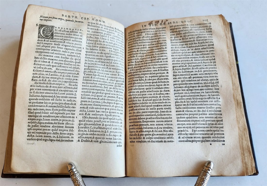 1550 LAW BOOK by Bartholomei Cipolla antique 16th C. original binding - 7