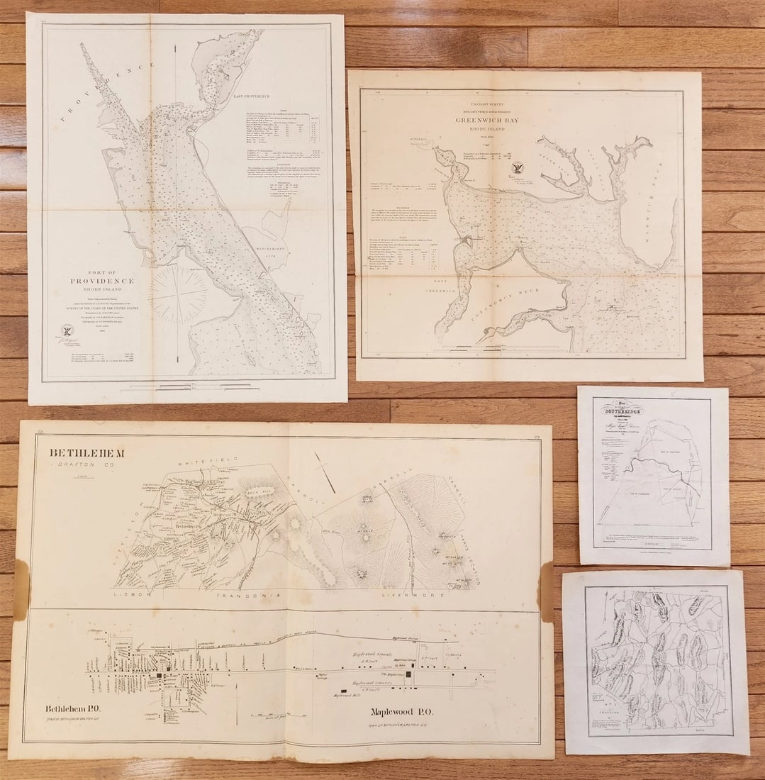 1865 LOT of 5 antique MAPS RHODE ISLAND NEW HAMPSHIRE AMERICANA (1 of 6)