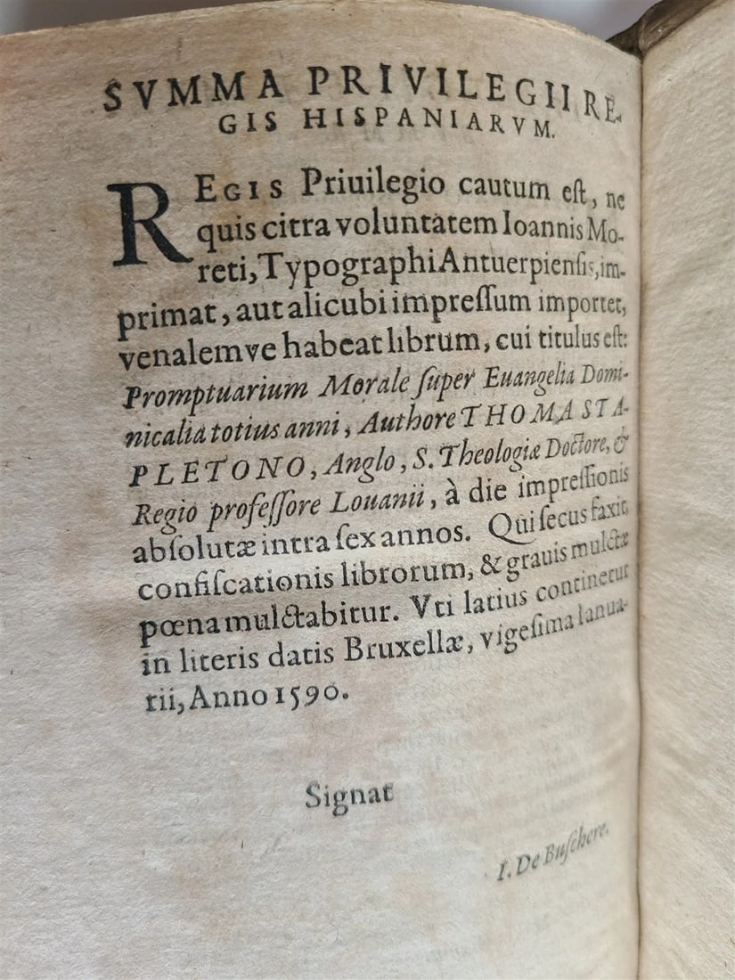 1593 EXEGETICAL WORKS by T. STAPLETON antique 16th CENTURY PLANTIN PIGSKIN BOUND - 10