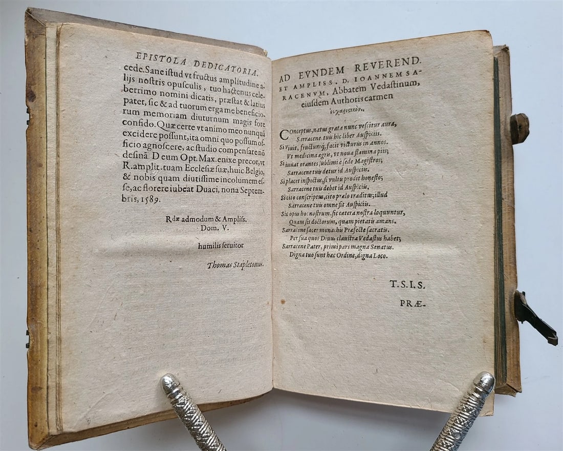 1593 EXEGETICAL WORKS by T. STAPLETON antique 16th CENTURY PLANTIN PIGSKIN BOUND - 7