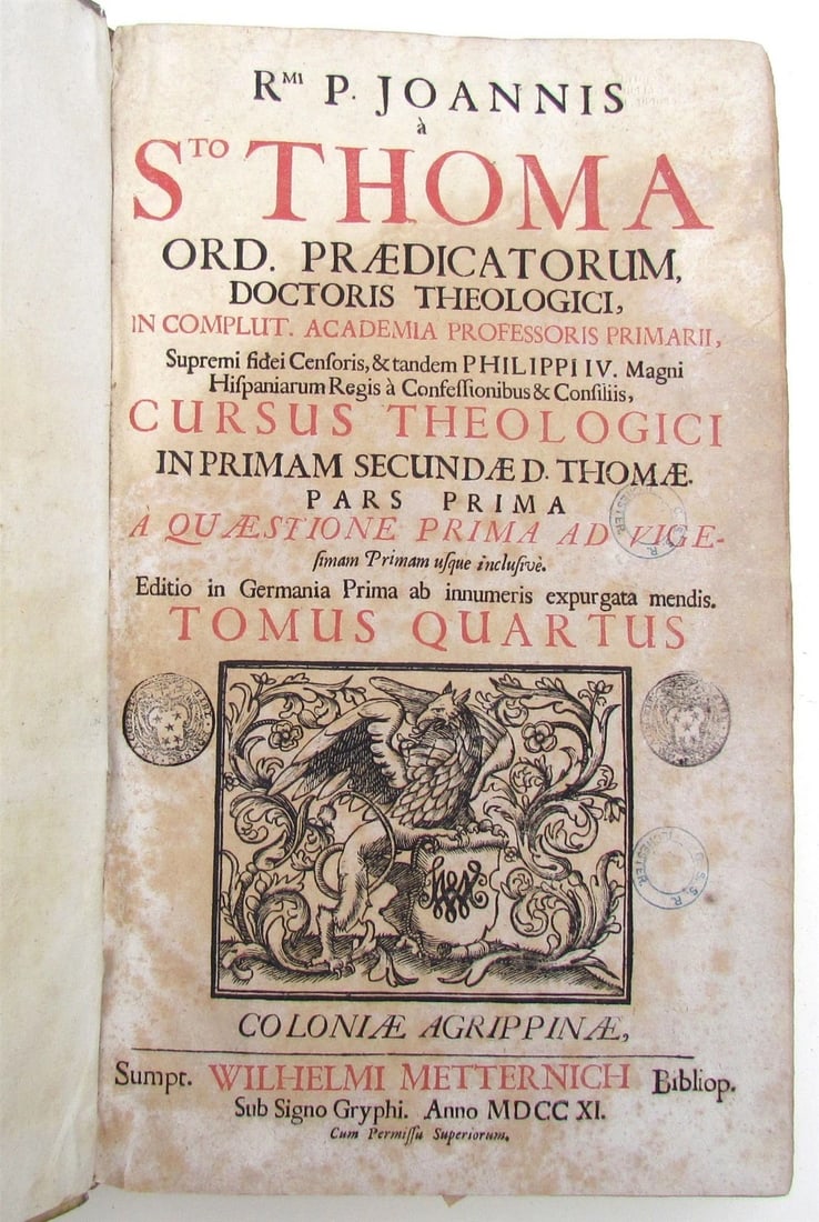 1711 VELLUM BOUND ANTIQUE FOLIO Ioannis a Sto Thoma v. 4 - 2