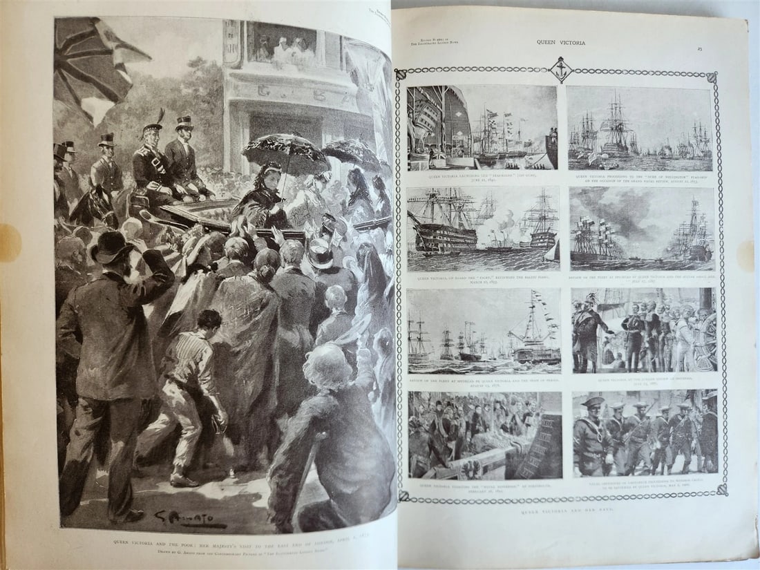 1901 Illustrated London News Record of Queen Victoria Reign antique WOOD BINDING - 12