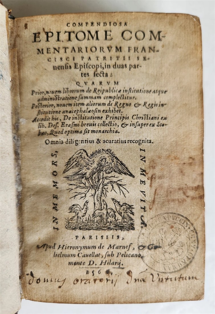1559 POLITICAL TREATISE by Franciscus Patricius ANTIQUE original 16th c. binding - 2