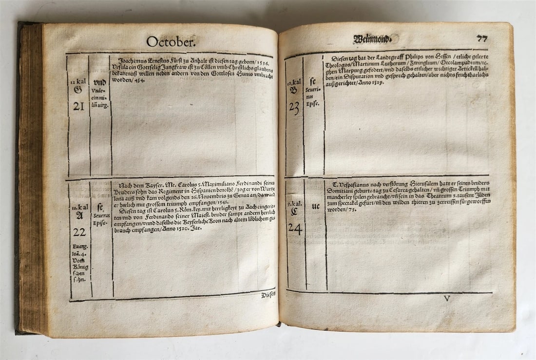 1554 HISTORICAL CALENDAR by CASPAR GOLDWURM Calendarium Historicum ANTIQUE - 11