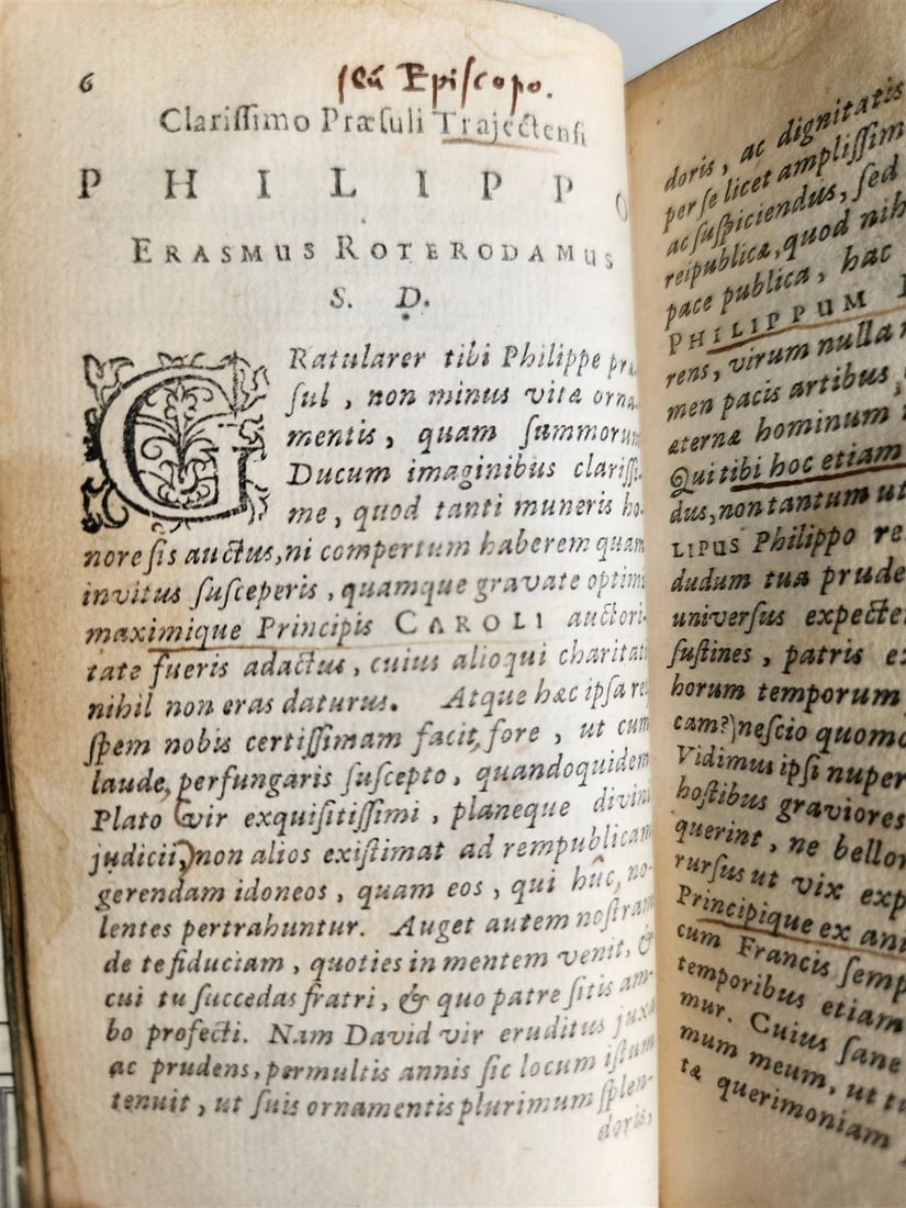 1641 WORKS by ERASMUS in LATIN pocket edition ANTIQUE vellum bound - 12