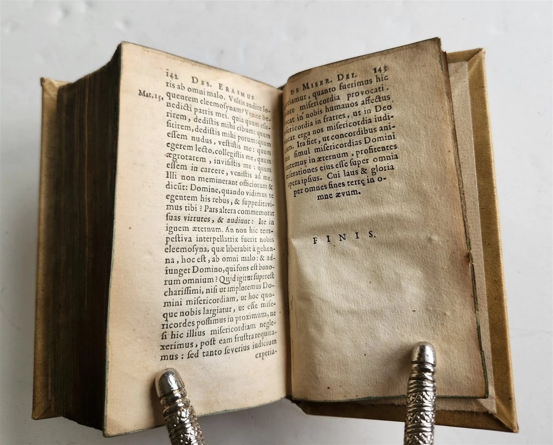 1641 WORKS by ERASMUS in LATIN pocket edition ANTIQUE vellum bound - 9