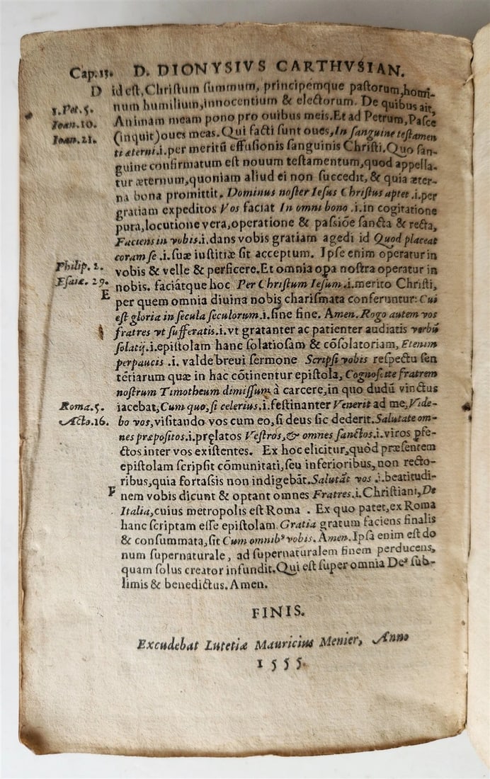 1555 BIBLE COMMENTARY by Dionysius Carthusianus antique VELLUM BINDING 16th CEN. - 13