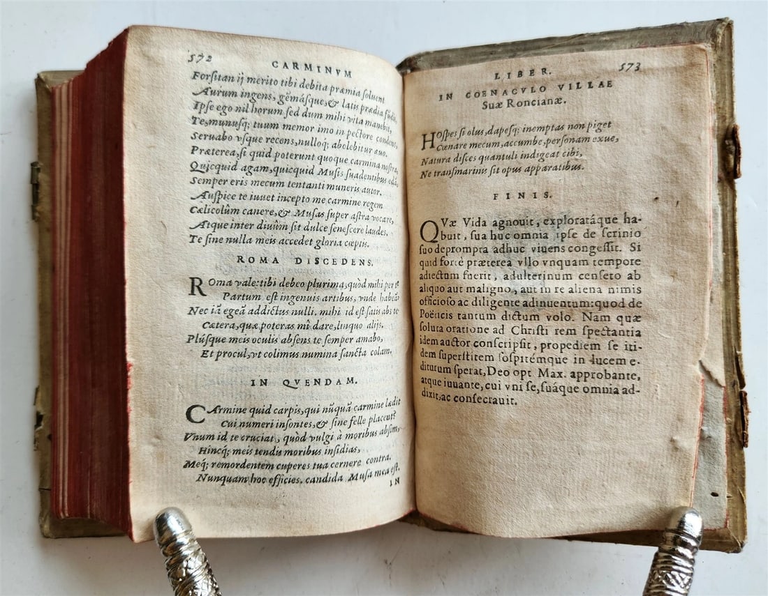 1592 POETRY by Marcus Hieronymus Vida antique BLIND-TOOLED PIGSKIN BINDING 16 C. - 14