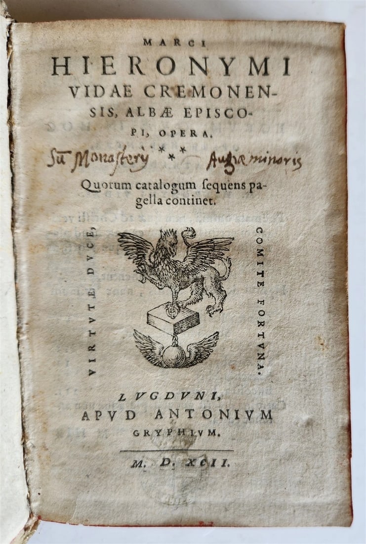 1592 POETRY by Marcus Hieronymus Vida antique BLIND-TOOLED PIGSKIN BINDING 16 C. - 2
