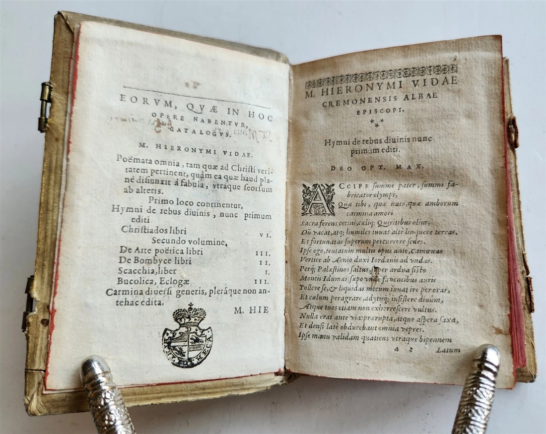 1592 POETRY by Marcus Hieronymus Vida antique BLIND-TOOLED PIGSKIN BINDING 16 C. - 4