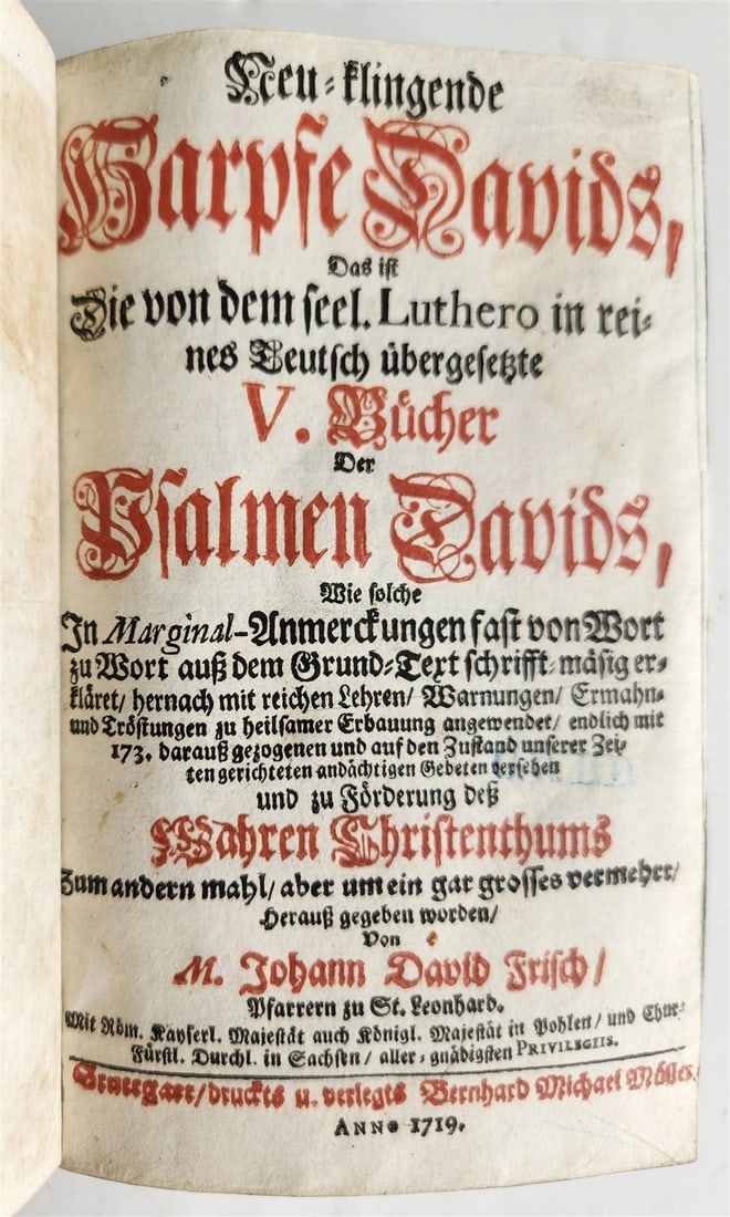 1719 PSALMS of DAVID in GERMAN antique vellum binding - 2