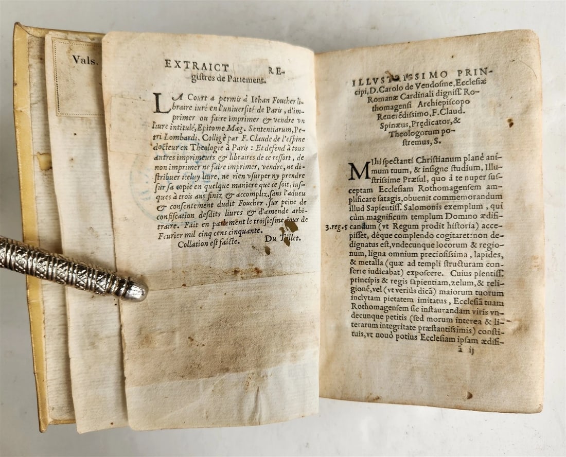 1551 COMMENTARIES to Peter Lombard's Sentences by Spinaeus antique vellum 16th C - 6