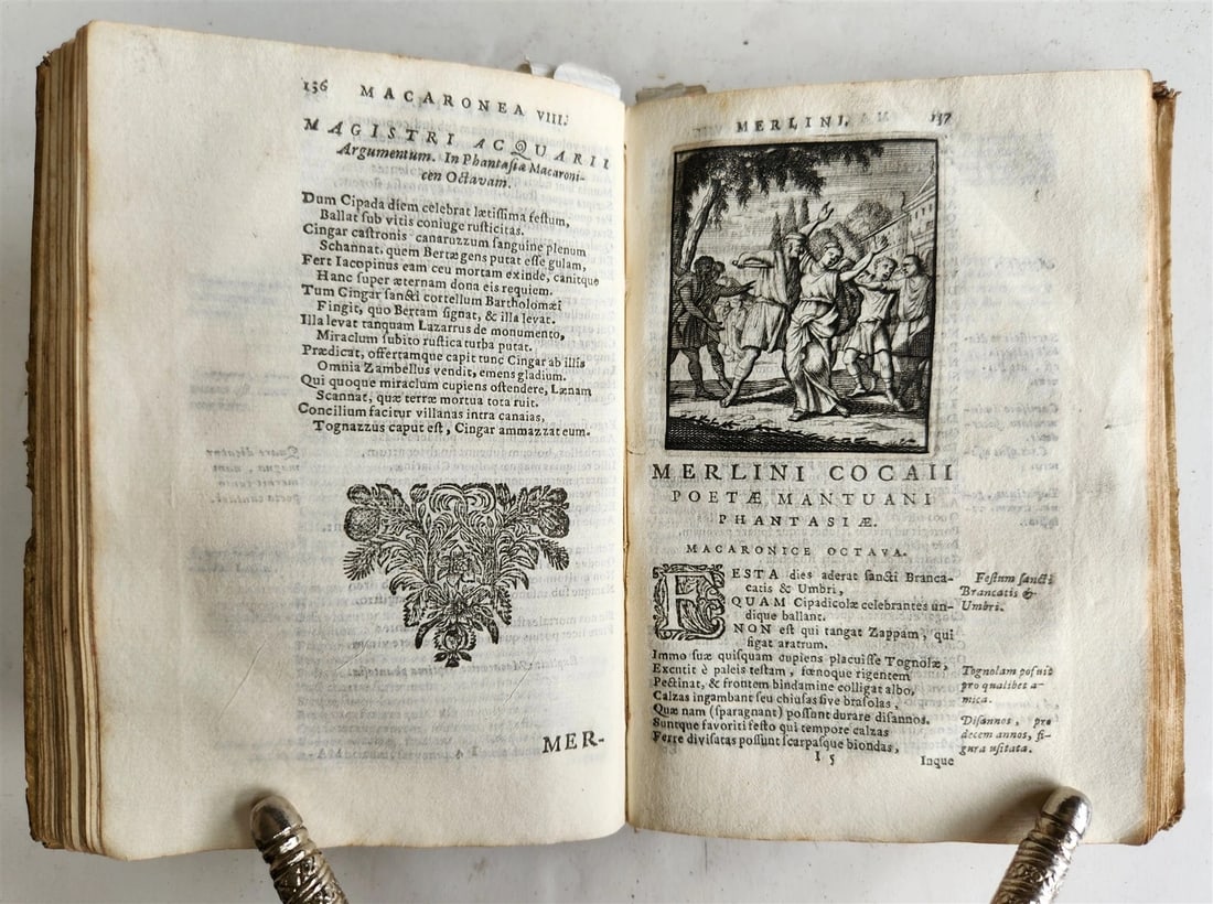 1692 ILLUSTRATED MACARONIC by POETRY MERLINI COCAII antique 17th CENTURY vellum - 10