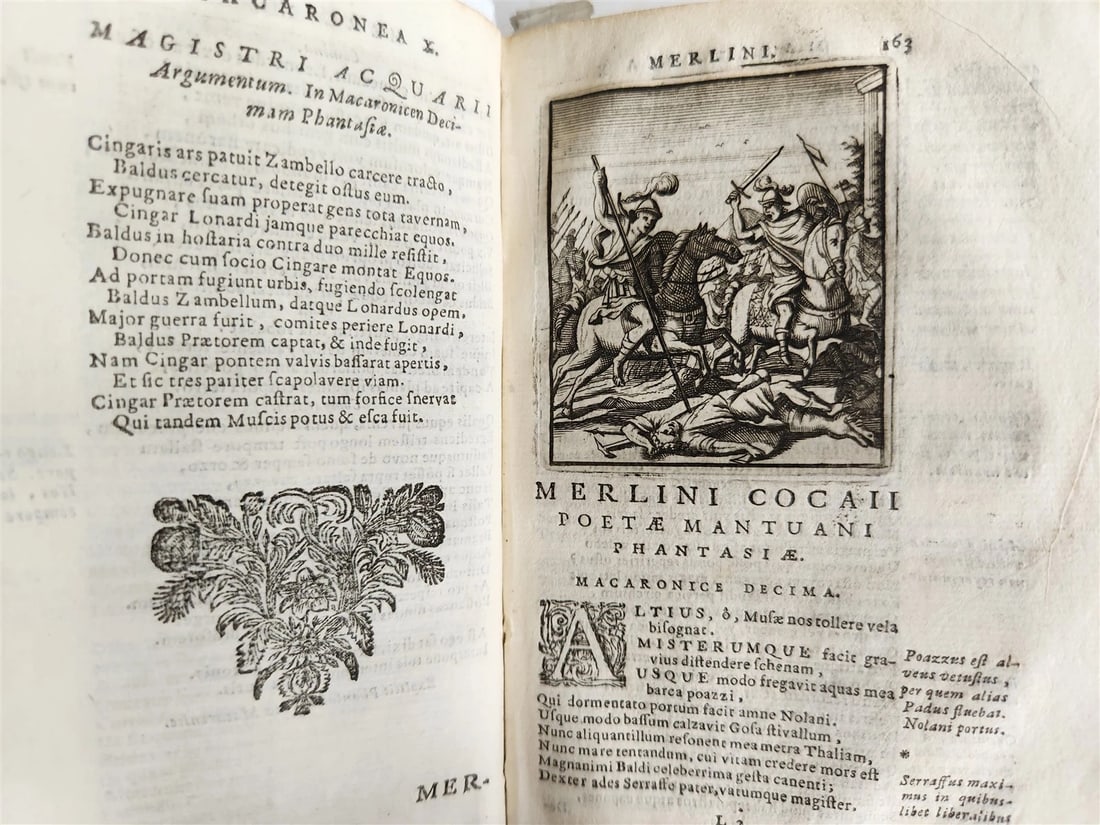 1692 ILLUSTRATED MACARONIC by POETRY MERLINI COCAII antique 17th CENTURY vellum - 12