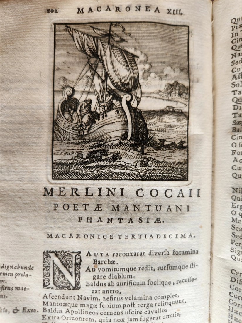 1692 ILLUSTRATED MACARONIC by POETRY MERLINI COCAII antique 17th CENTURY vellum - 15