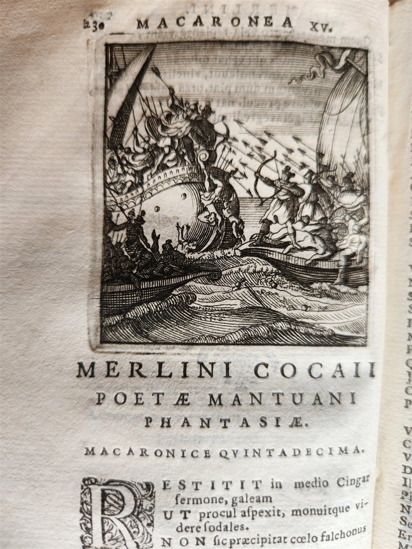 1692 ILLUSTRATED MACARONIC by POETRY MERLINI COCAII antique 17th CENTURY vellum - 16