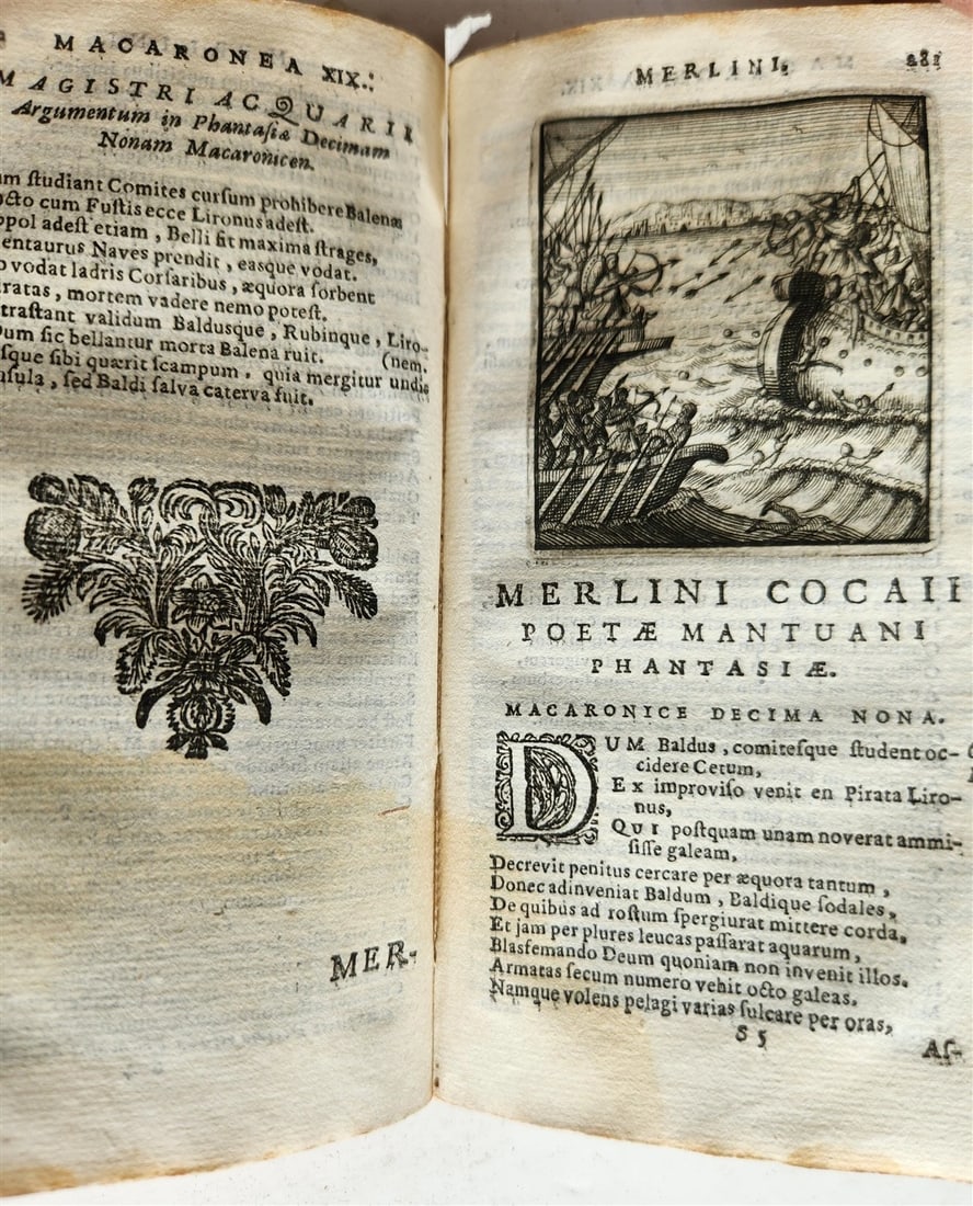 1692 ILLUSTRATED MACARONIC by POETRY MERLINI COCAII antique 17th CENTURY vellum - 20
