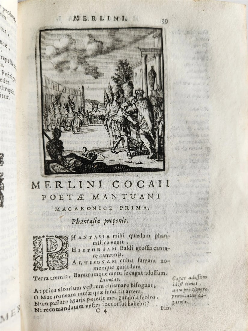 1692 ILLUSTRATED MACARONIC by POETRY MERLINI COCAII antique 17th CENTURY vellum - 2
