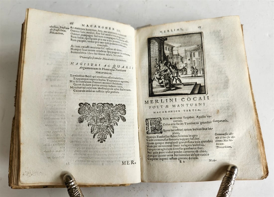 1692 ILLUSTRATED MACARONIC by POETRY MERLINI COCAII antique 17th CENTURY vellum - 3