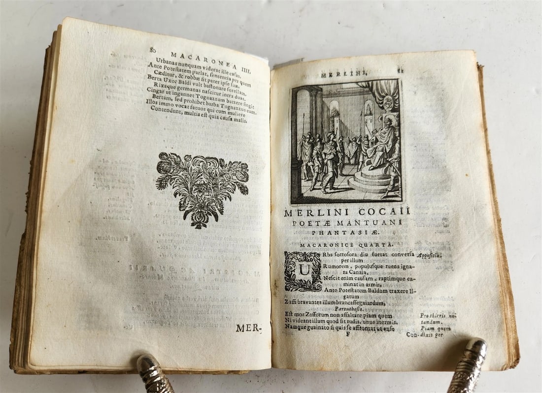 1692 ILLUSTRATED MACARONIC by POETRY MERLINI COCAII antique 17th CENTURY vellum - 6