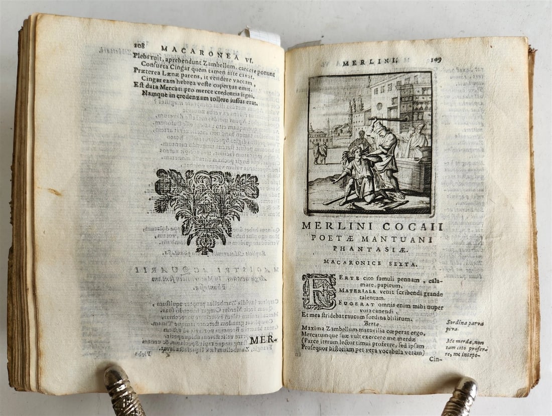 1692 ILLUSTRATED MACARONIC by POETRY MERLINI COCAII antique 17th CENTURY vellum - 8