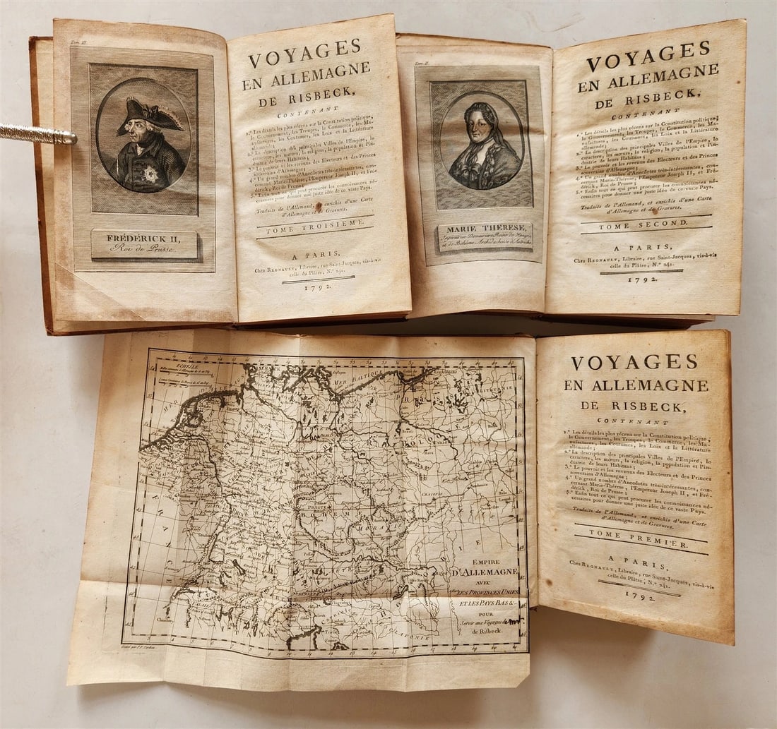 1792 TRAVELS TO GERMANY by RISBECK 3 VOLS antique Voyages en Allemagne w/ MAP (1 of 6)