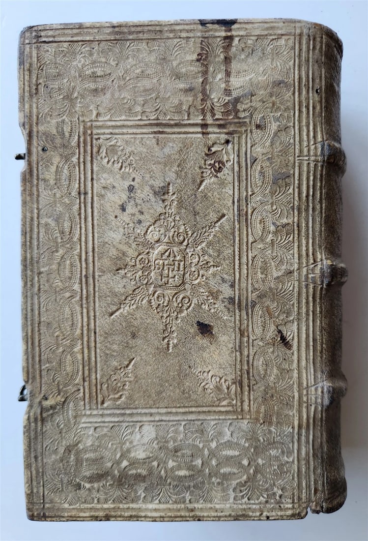 1664 COUNCIL OF TRENT antique decorative PIGSKIN over WOOD BINDING w/ CLASPS - 4
