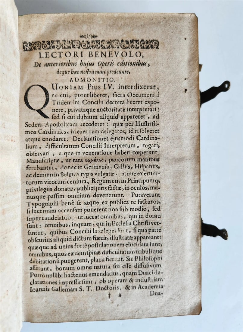 1664 COUNCIL OF TRENT antique decorative PIGSKIN over WOOD BINDING w/ CLASPS - 7