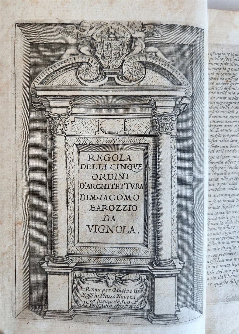 1680s ARCHITECTURE by VIGNOLA ILLUSTRATED antique Regola delli cinque ordini...: Vignola, G.B.da. Regola delli cinque ordini d'architettura. Rome, Matteo Gregorio Rossi; n.d (c. 1680s) 46 numbered engraved leaves, 3 unnumbered (one of which is folded) engraved leaves. -STC 77.