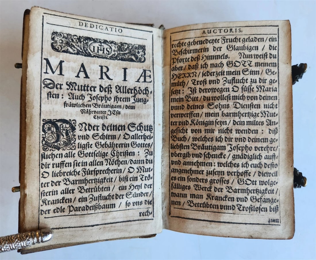 1650 PRAYER BOOK Vogler ILLUSTRATED antique DECORATIVE PIGSKIN BINDING w/ CLASPS - 11