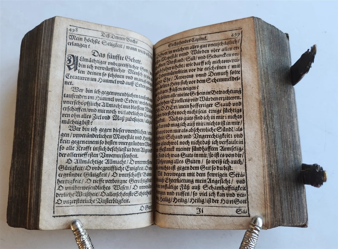 1650 PRAYER BOOK Vogler ILLUSTRATED antique DECORATIVE PIGSKIN BINDING w/ CLASPS - 13