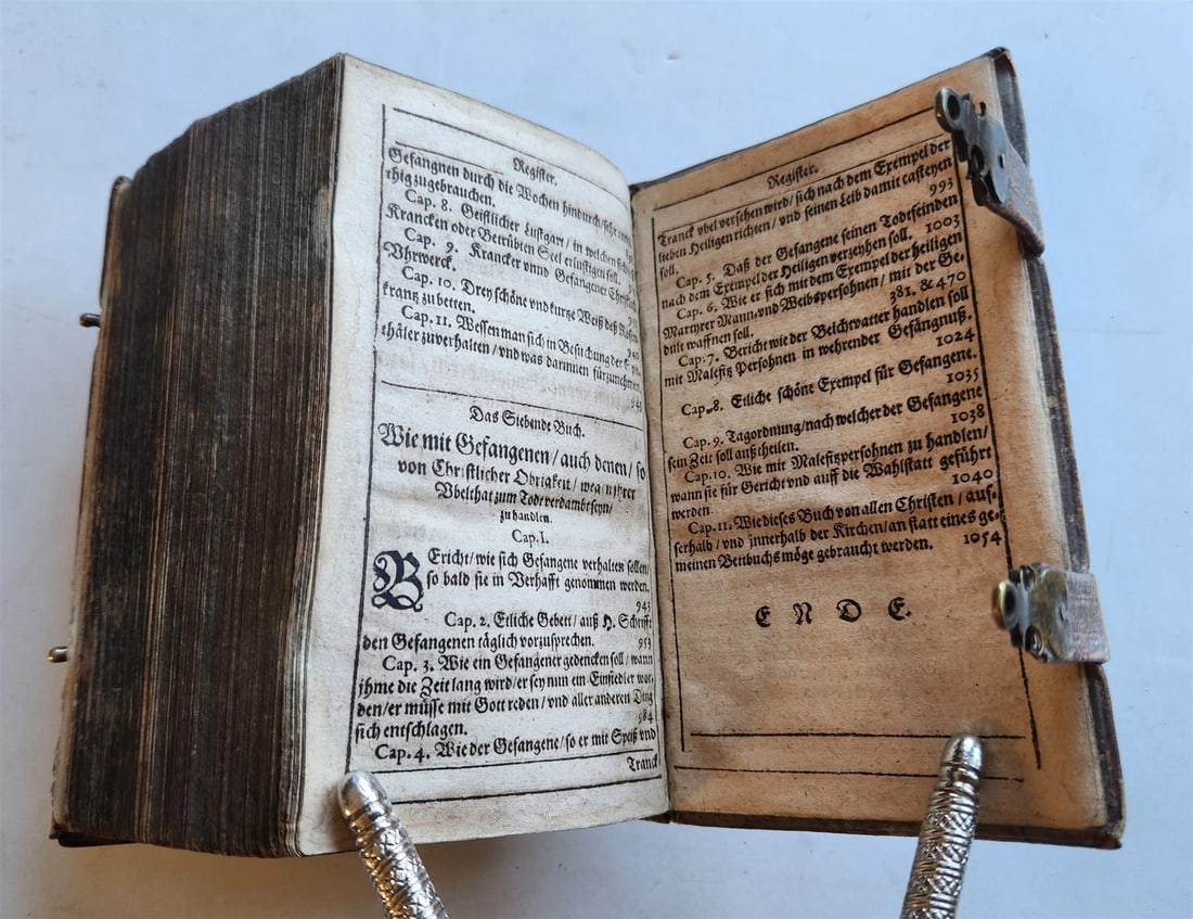 1650 PRAYER BOOK Vogler ILLUSTRATED antique DECORATIVE PIGSKIN BINDING w/ CLASPS - 14