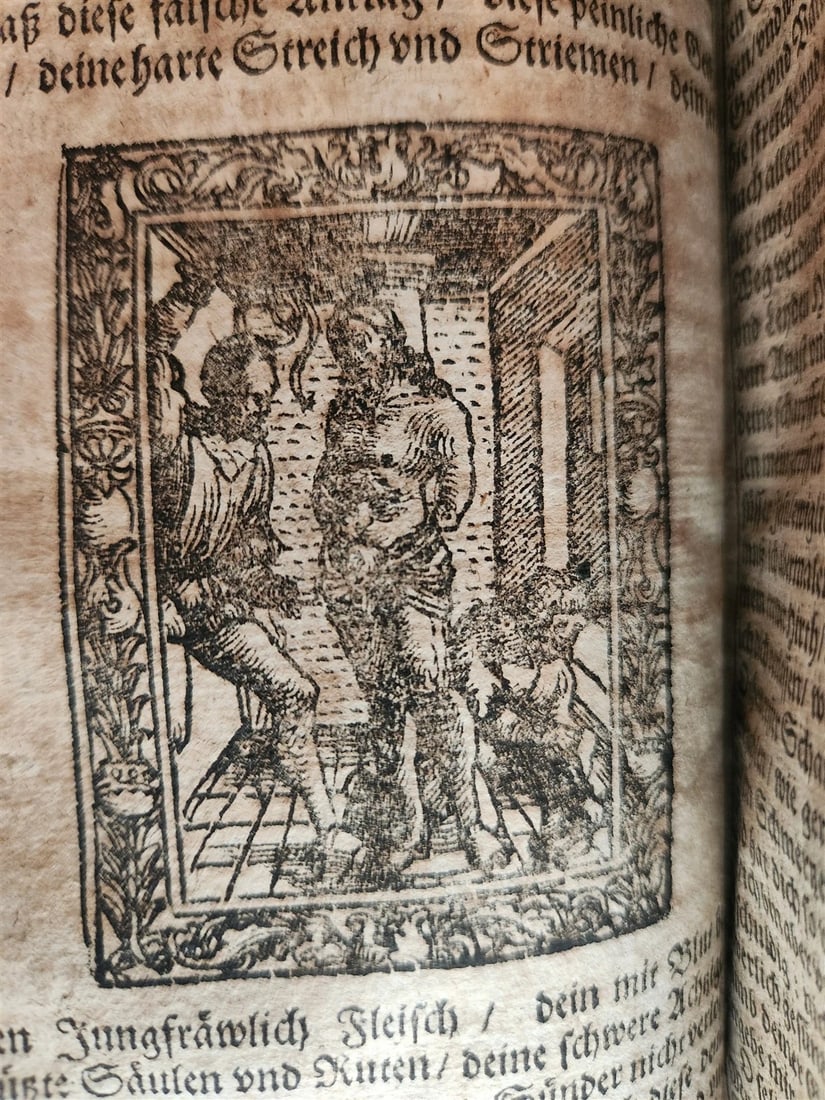 1650 PRAYER BOOK Vogler ILLUSTRATED antique DECORATIVE PIGSKIN BINDING w/ CLASPS - 4