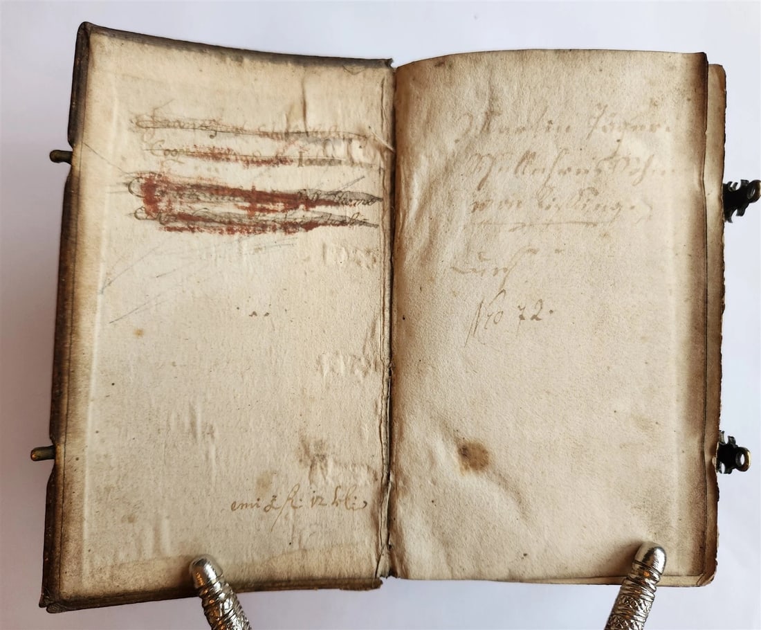 1650 PRAYER BOOK Vogler ILLUSTRATED antique DECORATIVE PIGSKIN BINDING w/ CLASPS - 6