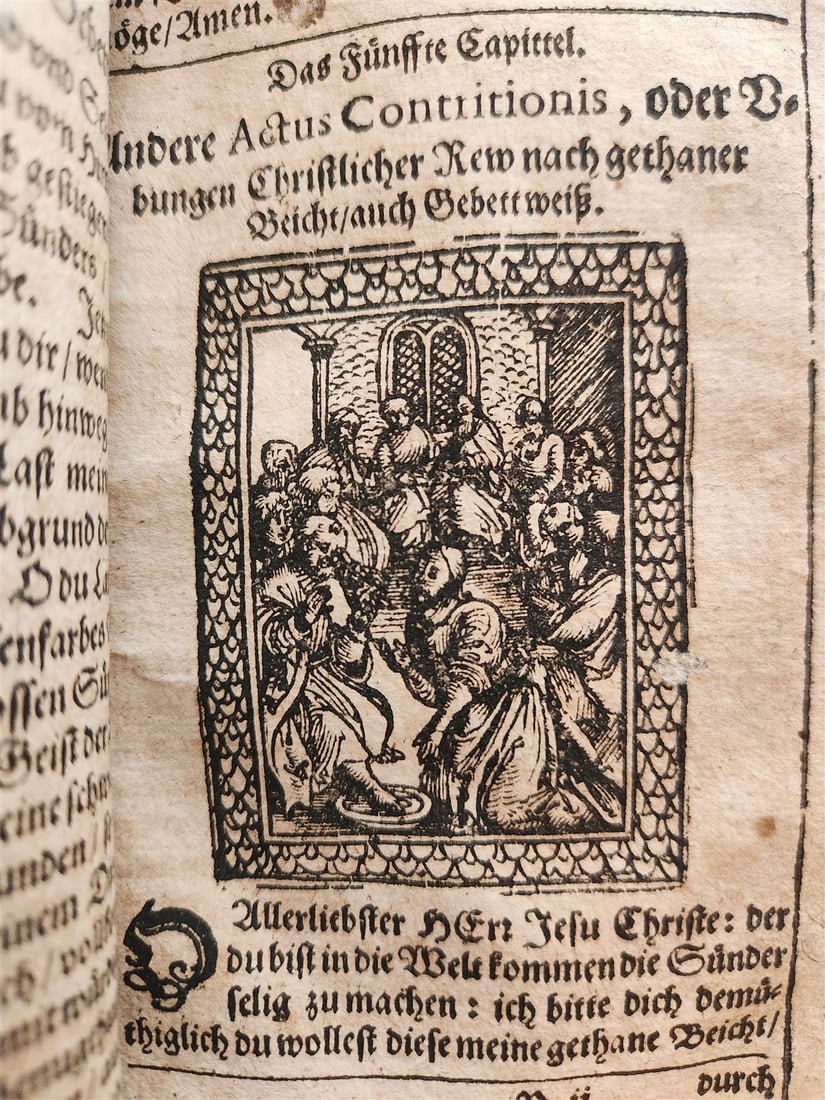 1650 PRAYER BOOK Vogler ILLUSTRATED antique DECORATIVE PIGSKIN BINDING w/ CLASPS - 8