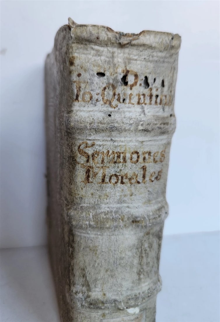 1608 SERMONS by JEAN QUINTIN antique PIGSKIN over WOOD BINDING - 5