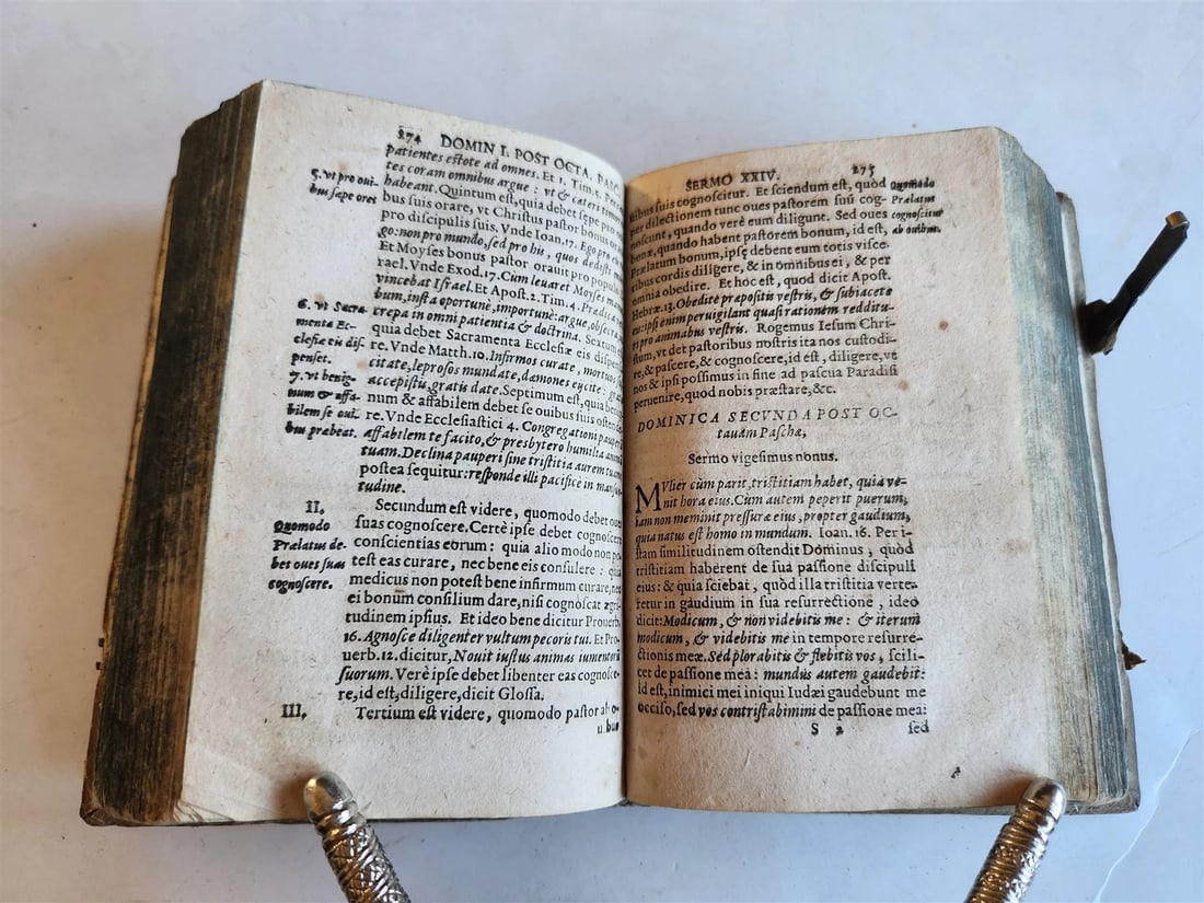1608 SERMONS by JEAN QUINTIN antique PIGSKIN over WOOD BINDING - 8