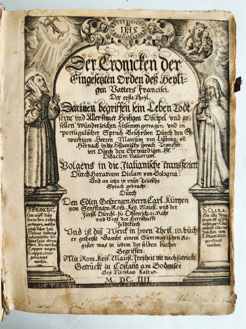 1604 HISTORY of FRANCISCAN ORDER in GERMAN by Mark of Lisbon antique PIGSKIN - 2